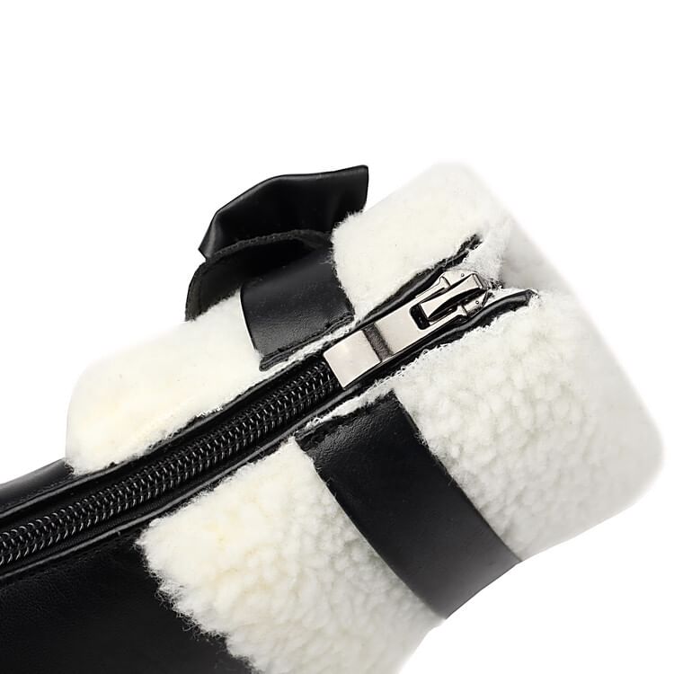 Fleece Heel Chunky Bow Panel Boots Short