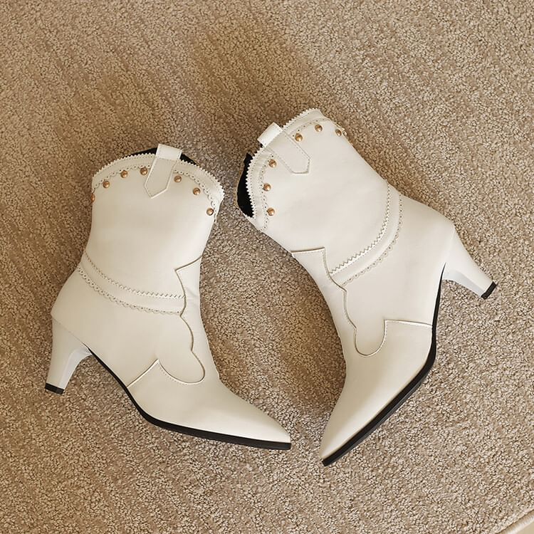 Boots Studded Chunky Heel Short