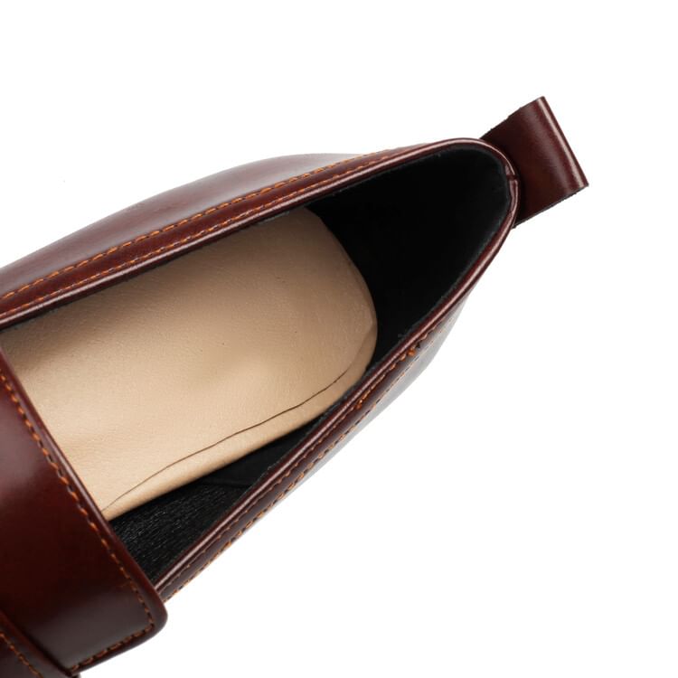 Chunky Faux Loafers Leather Penny Heel