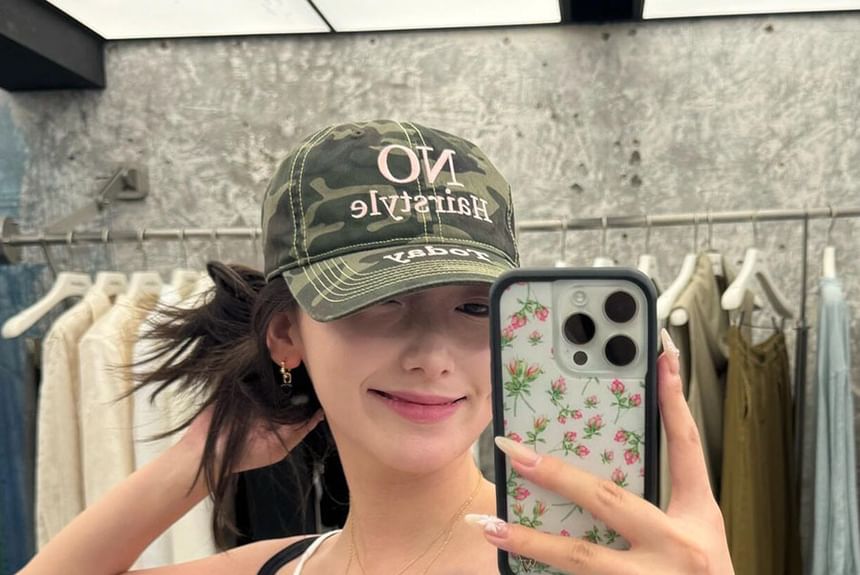 Letter Print Baseball Embroidered Cap Camo