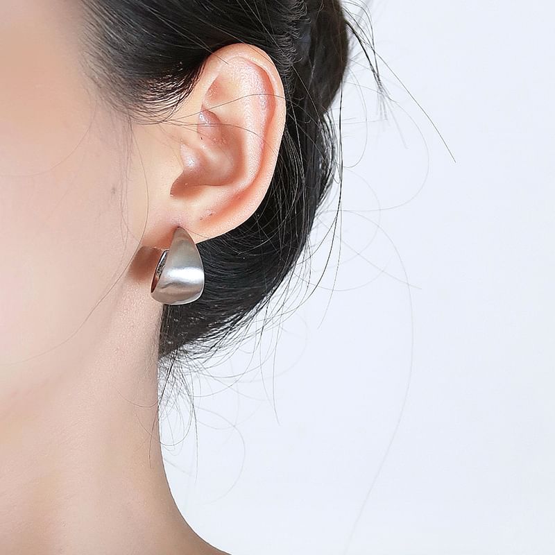 Silver Metallic Thick Hoop Earring Sterling