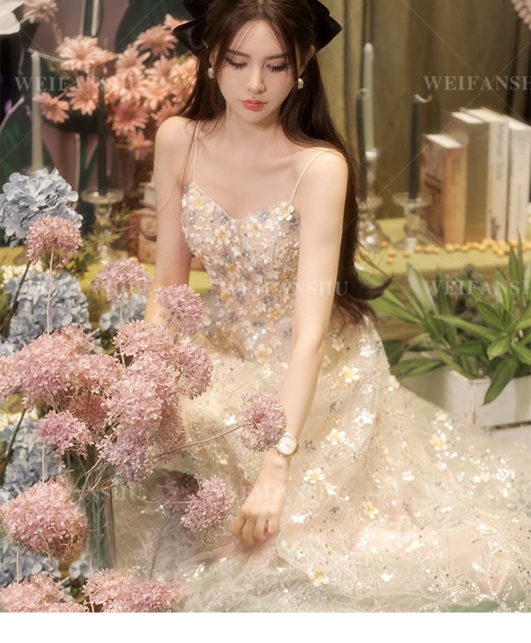 Gown Embroidered Evening A-Line Designs) Floral (Various Sequin