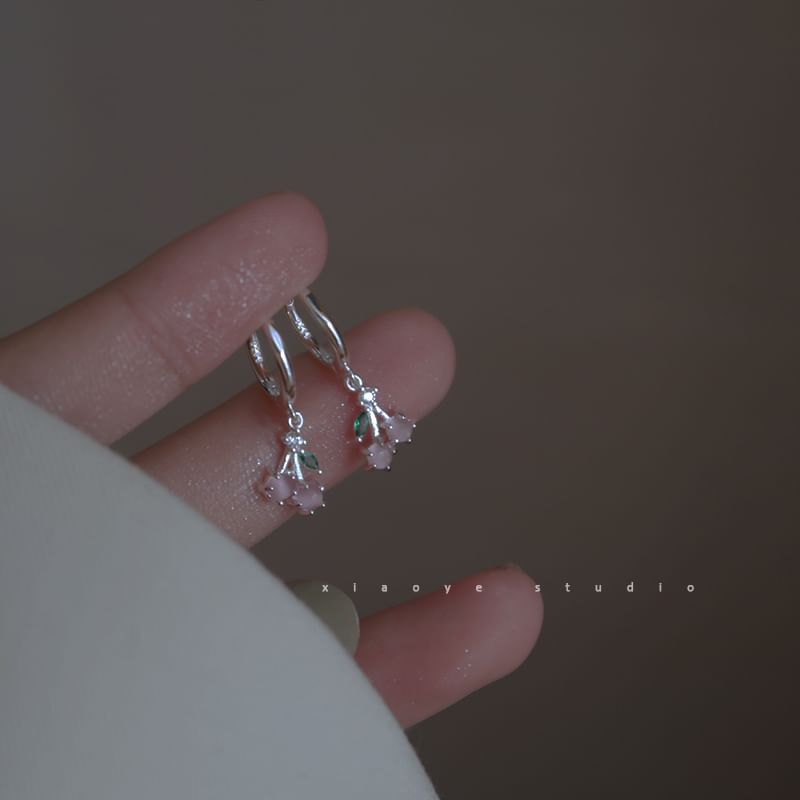 Drop 925 Sterling Cherry Rhinestone Earring Silver Hoop