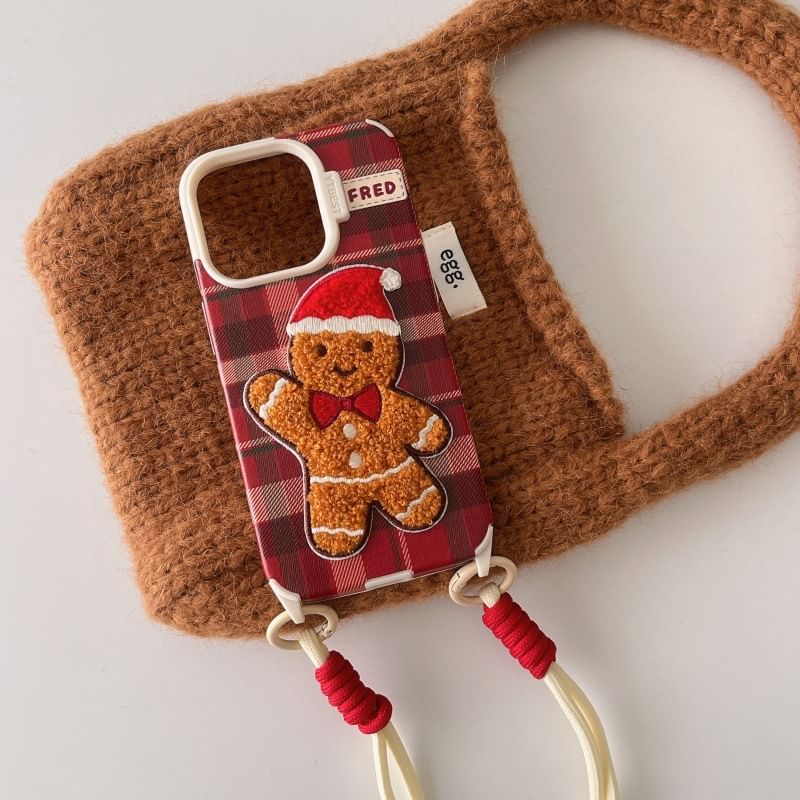 Phone Strap Embroidered Christmas Case