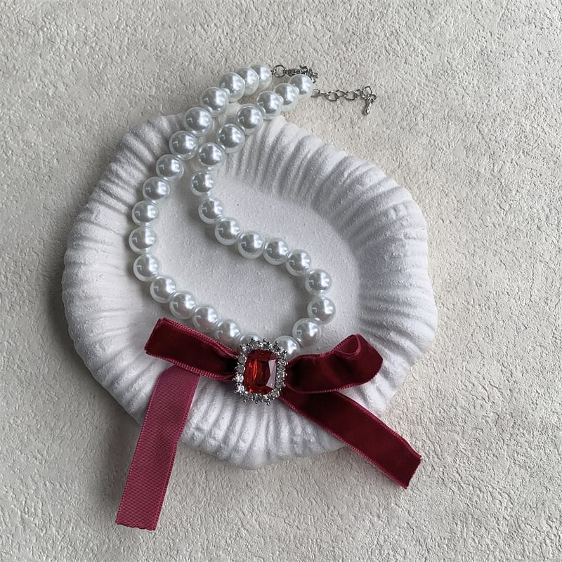 Faux Pearl Choker Bow