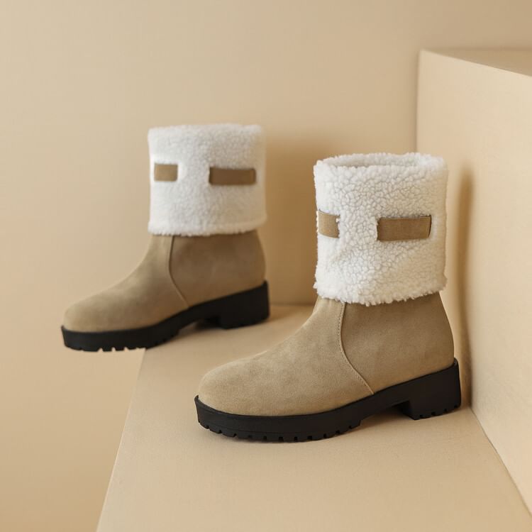 Fleece Faux Panel Platform Short Boots Suede