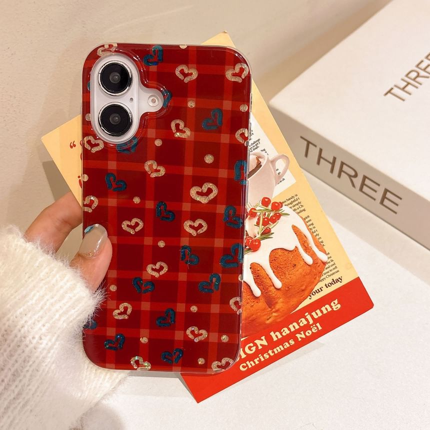 Heart Pom / Set Strap Plaid Case Phone