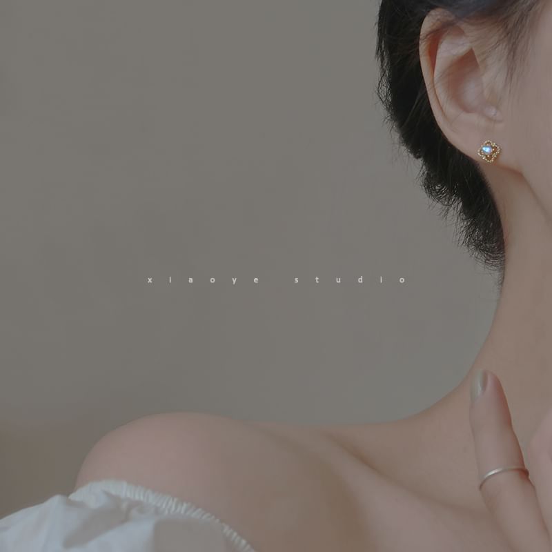 S925 Rhinestone Earring Silver Clover Sterling Stud