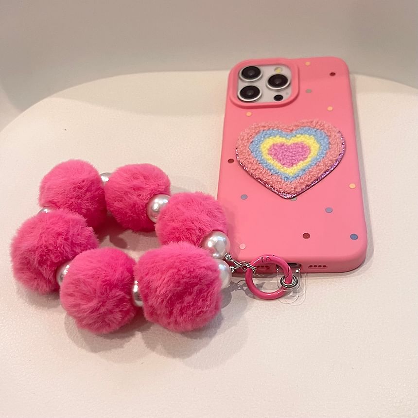 Embroidered Pom Phone Case Strap / Set Heart