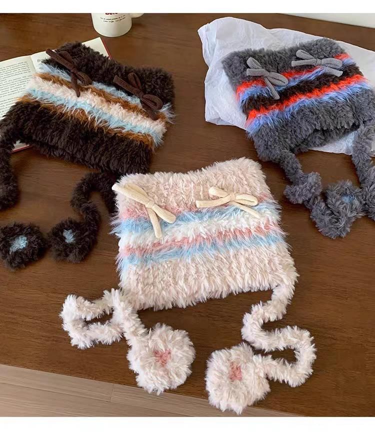 Cat Knit Beanie Fluffy Bow Ear