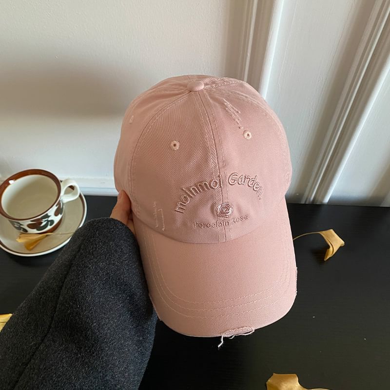 Lettering Cap Distressed Embroidered Baseball