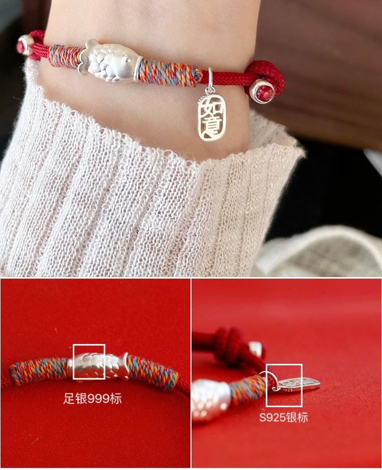 Silver String 925 Bracelet Sterling Fish