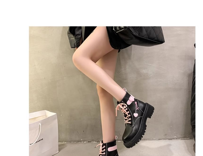 Boots Buckled Up Short Platform Lace Panel