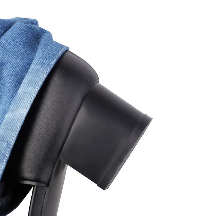 Washed Block Boots Short Heel Thong Denim