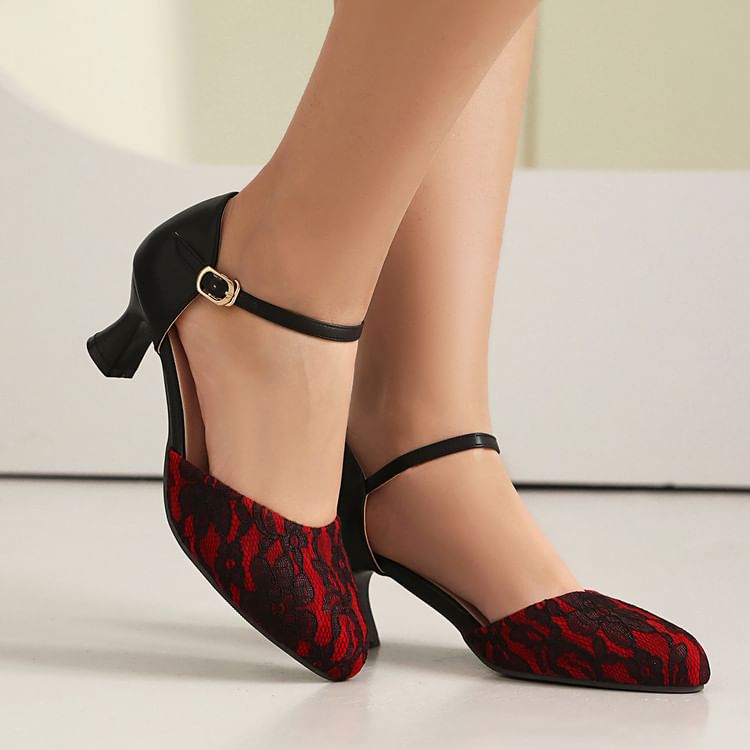 Lace Sandals Panel D'Orsay Heel Low