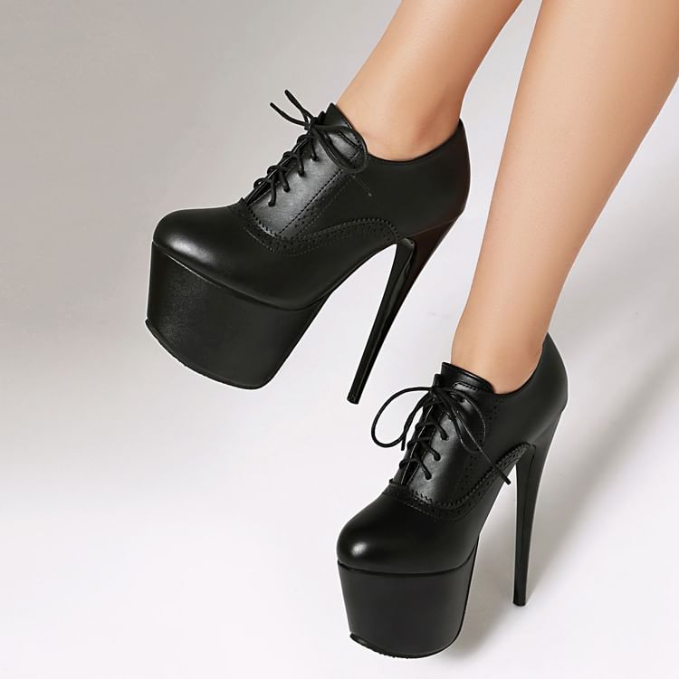 Brogue Heel Shoes Platform Stiletto Lace-Up
