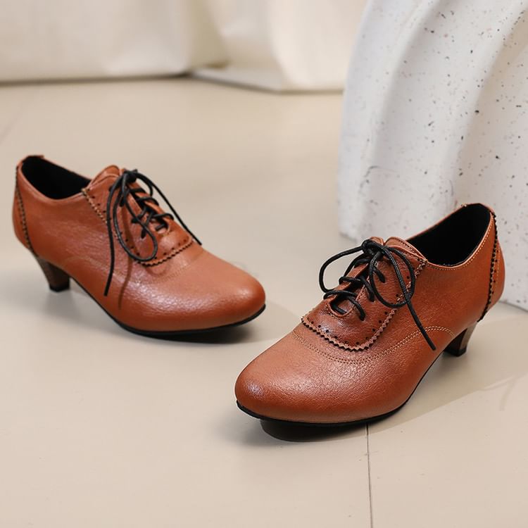 Low Heel Lace-Up Shoes Brogue Plain