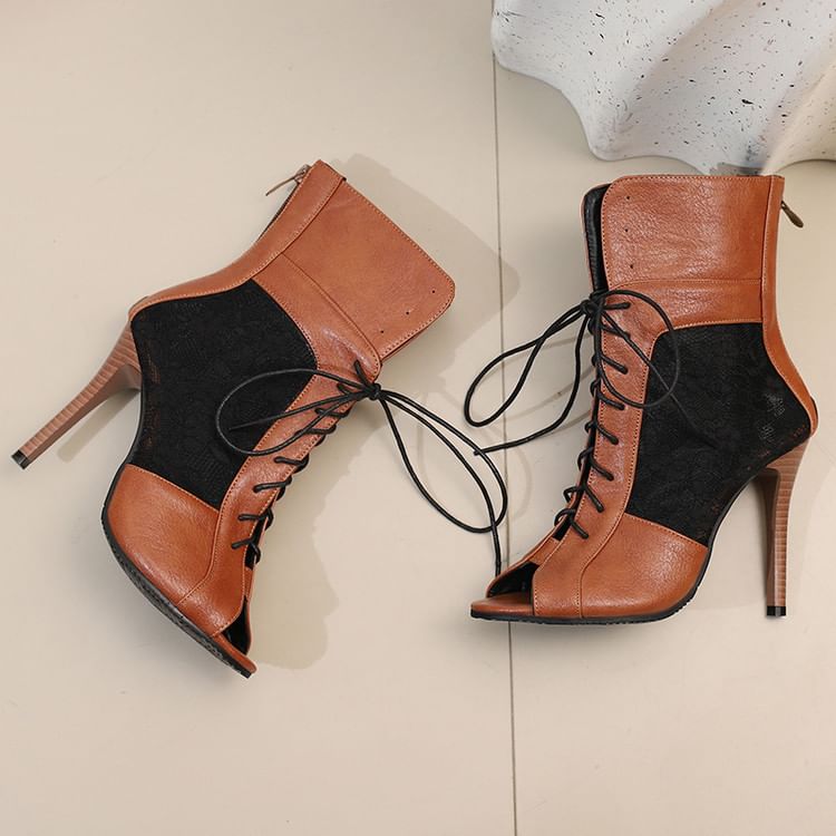 High Sandals Heel Lace Panel Peep-Toe