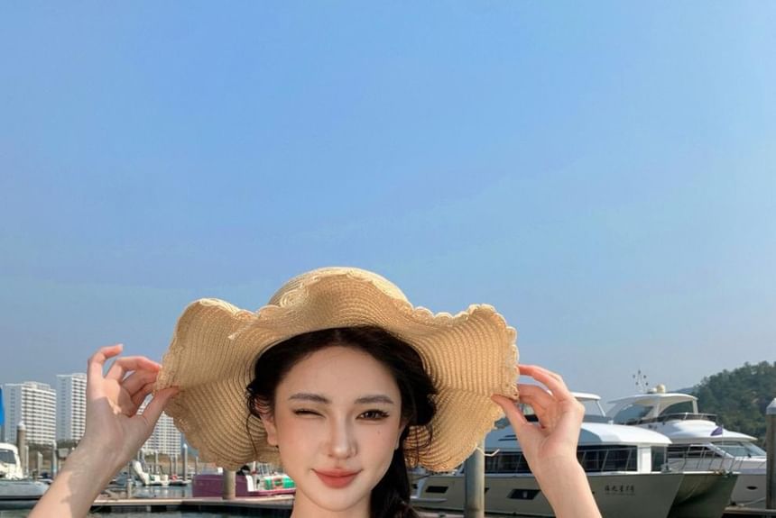 Strap Dress A-Line Ruffle Scoop Maxi Plain Spaghetti Neck Trim