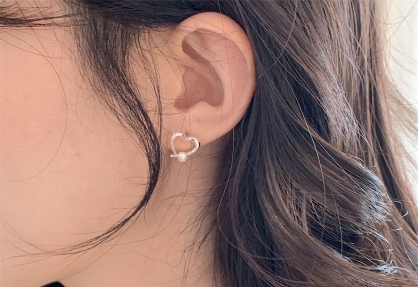 Pearl 925 Earring Silver Stud Faux Heart Sterling
