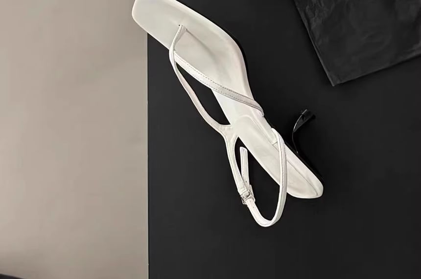 Square Kitten Sandals Heel Slingback Thong Toe Plain