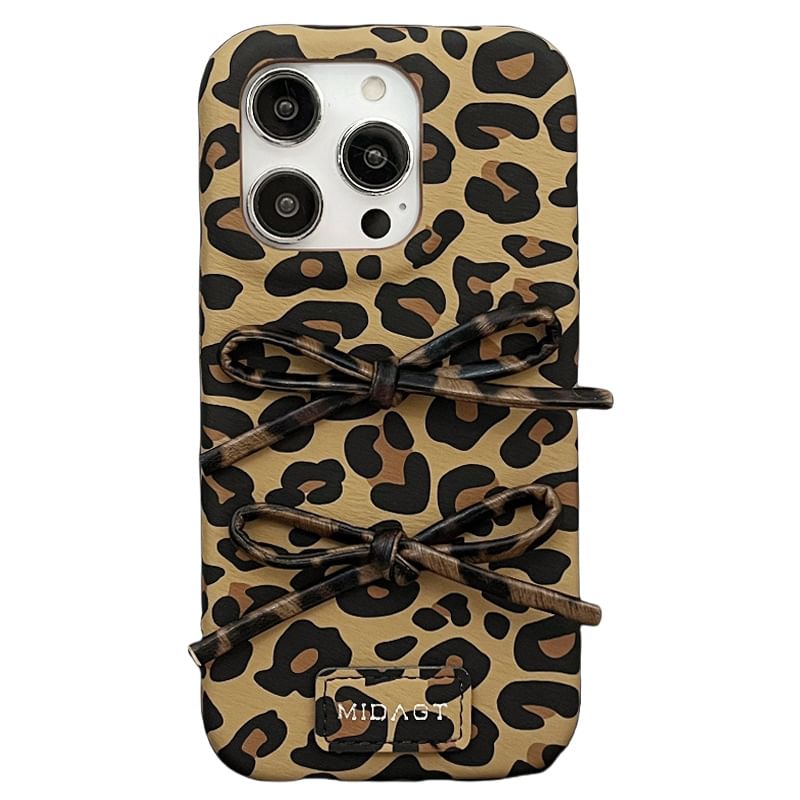 Print Leopard Case Phone Bow