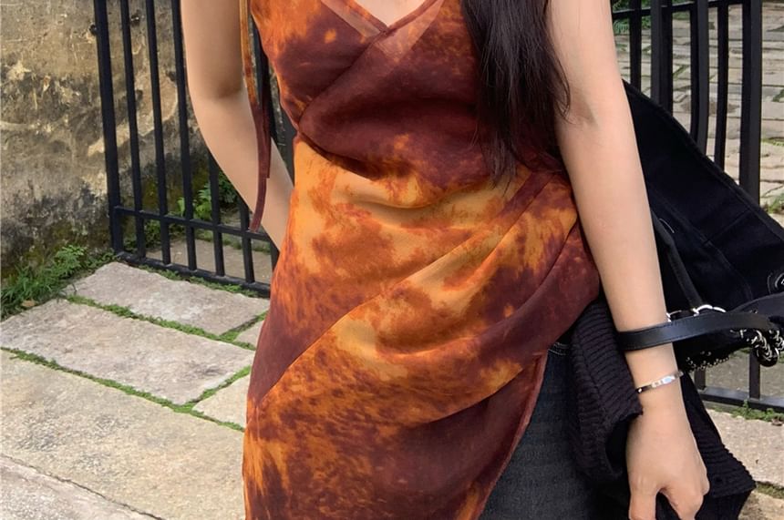 Tie Camisole Dye Shoulder Top Asymmetrical