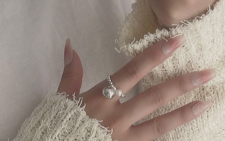 Ring Pearl Elastic Sterling 925 Beaded Faux Silver