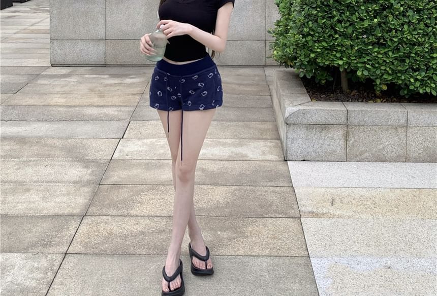 V-Neck Short-Sleeve Tee Crop Slim Fit Plain