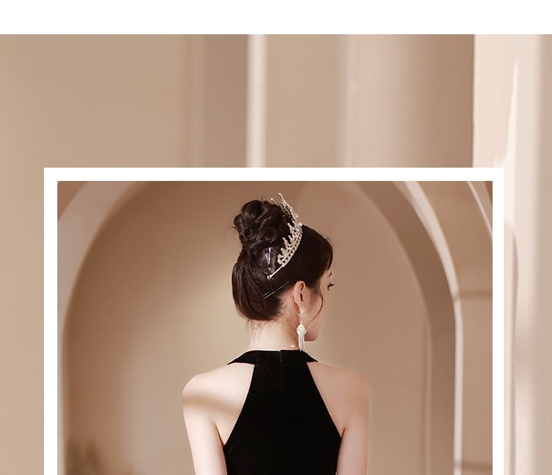 Mermaid Neck Cutout Rhinestone Halter Accent Evening Dress