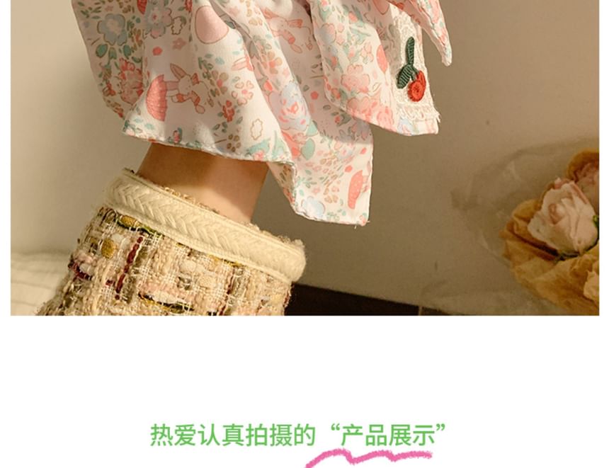 Floral Cherry Scrunchie Square Print Applique