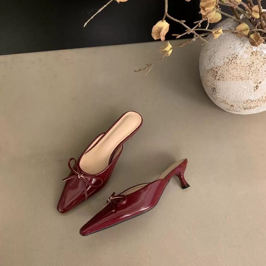 Toe Stiletto Bow Pointed Mules Heel