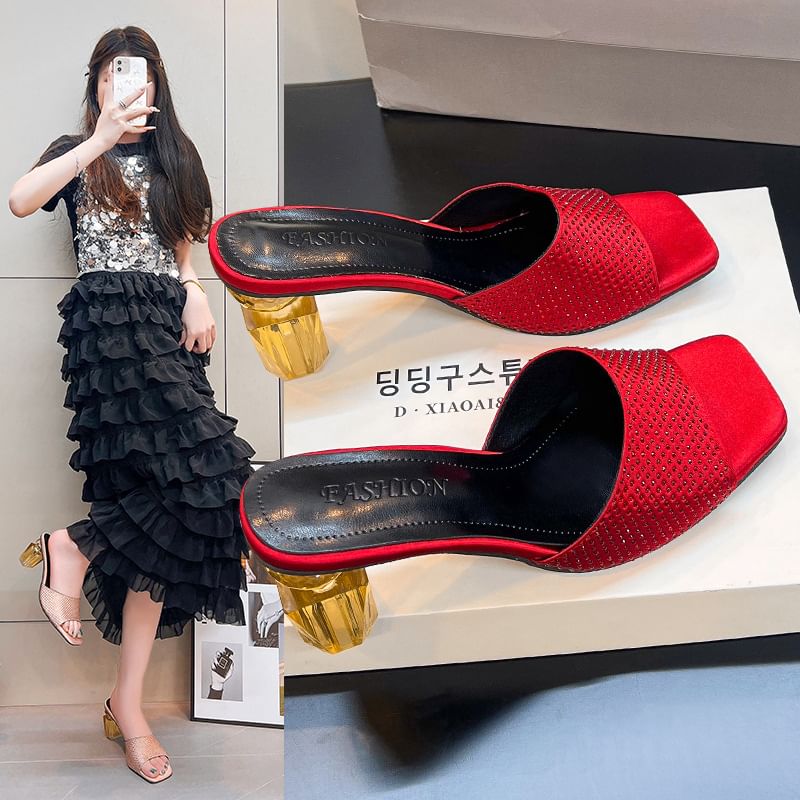 Block Heel Sandals Plain Slide