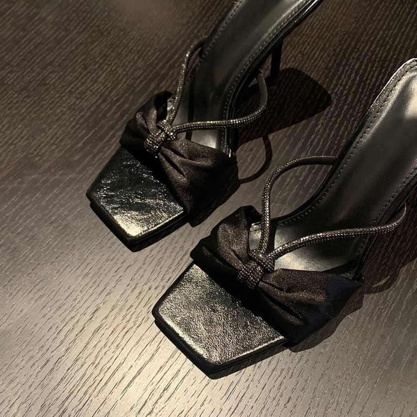 Stiletto Heel Sandals Bow Rhinestone Slide