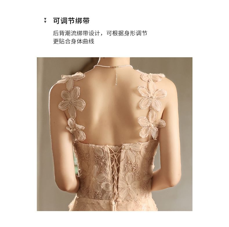 Strap Evening Gown A-Line Wide Floral