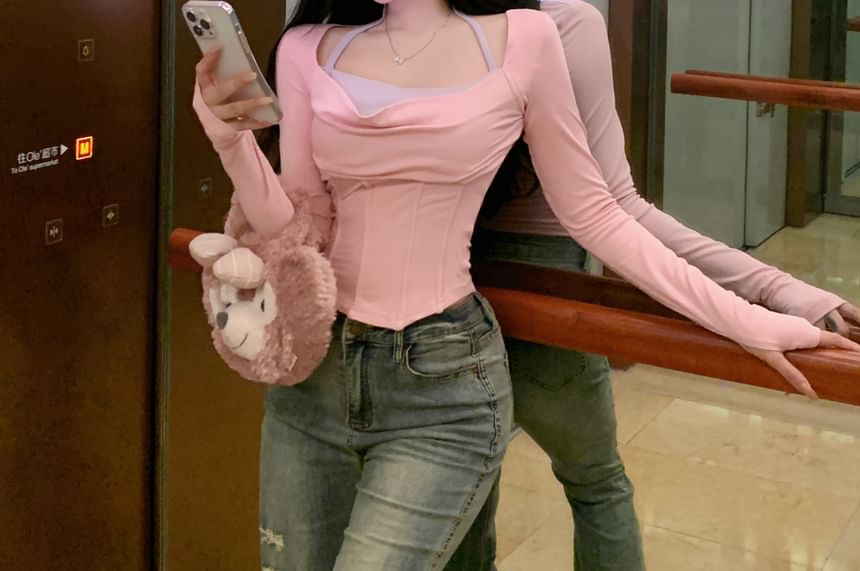 Asymmetrical Slim Tee Fit Two Mock Tone Two-Piece Long-Sleeve