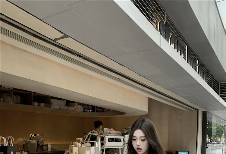 V-Neck Ruffle Bow Plain Sleeve Long Blouse