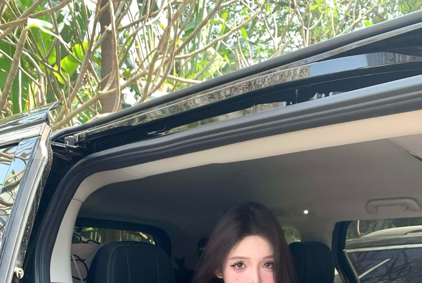 Bow Cap Print Scoop Neck T-Shirt Cartoon Crop Sleeve