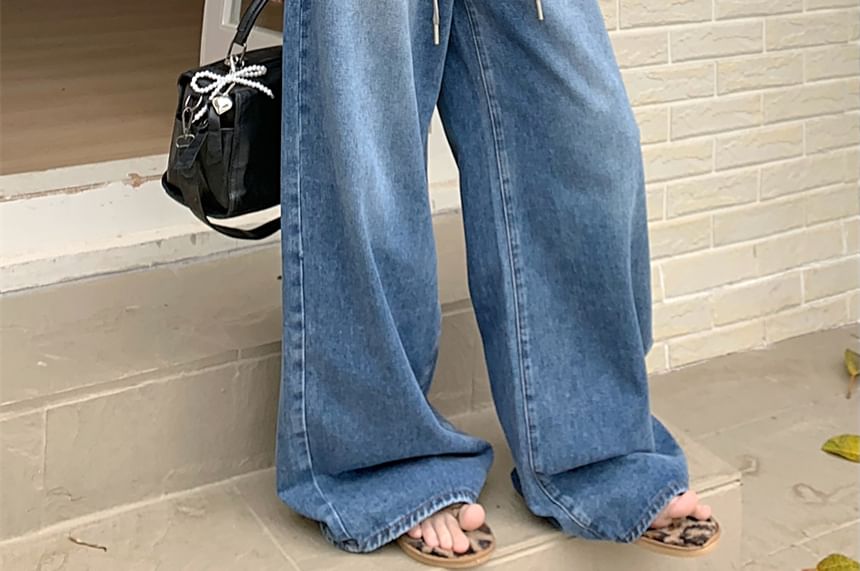 High Jeans Waist Washed Wide Leg