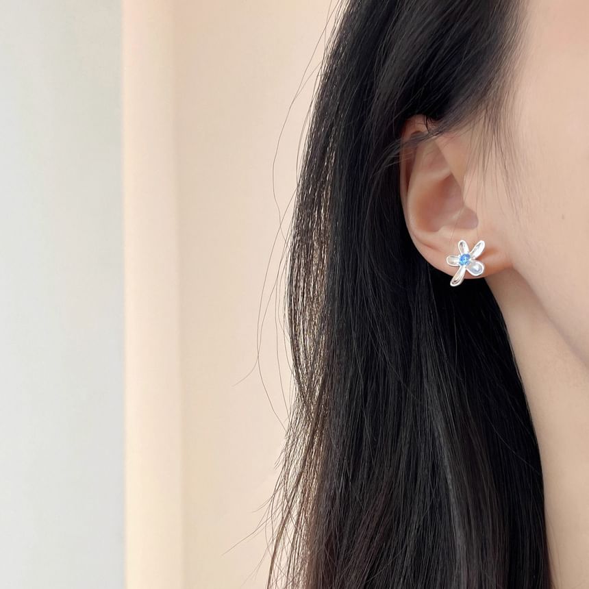 Stud Earring Floral Rhinestone Alloy