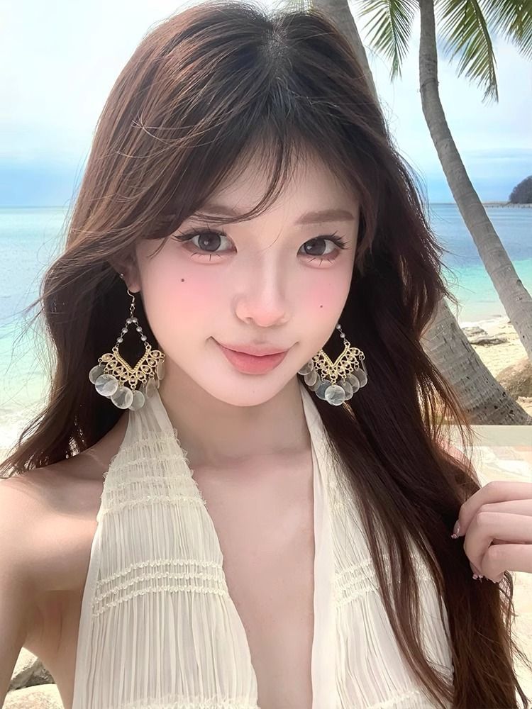 Shell Earring Chandelier Disc Alloy