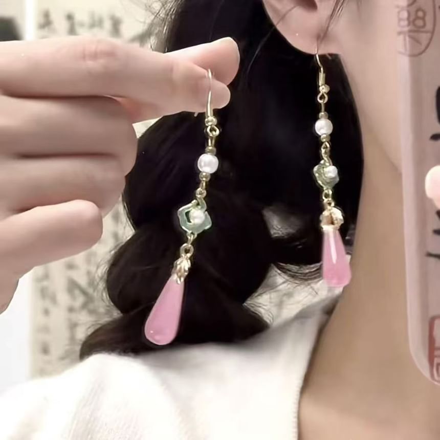 Dangle Gemstone Alloy Pearl Faux Earring