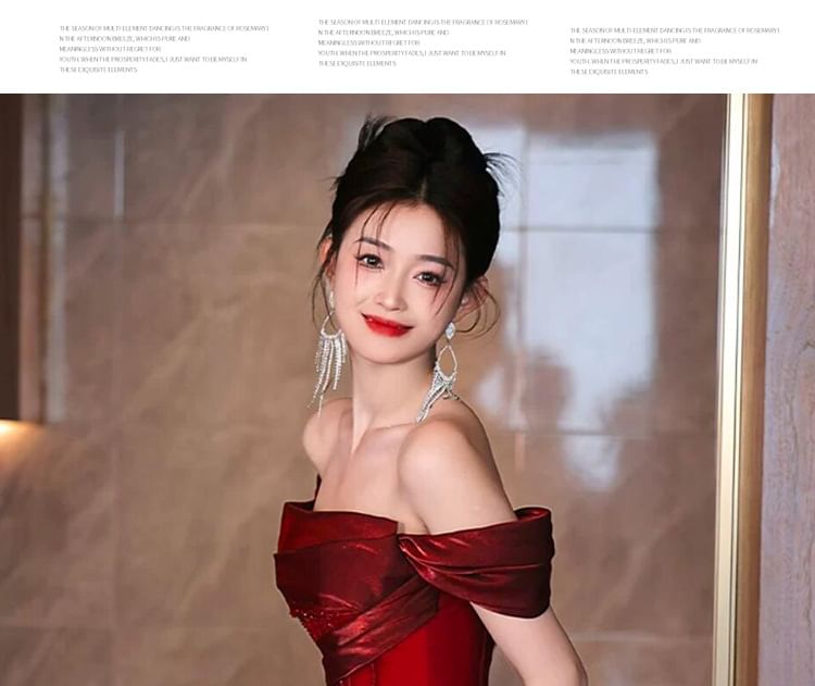 Maternity Short-Sleeve Off-Shoulder Glitter Ruched A-Line Evening Gown