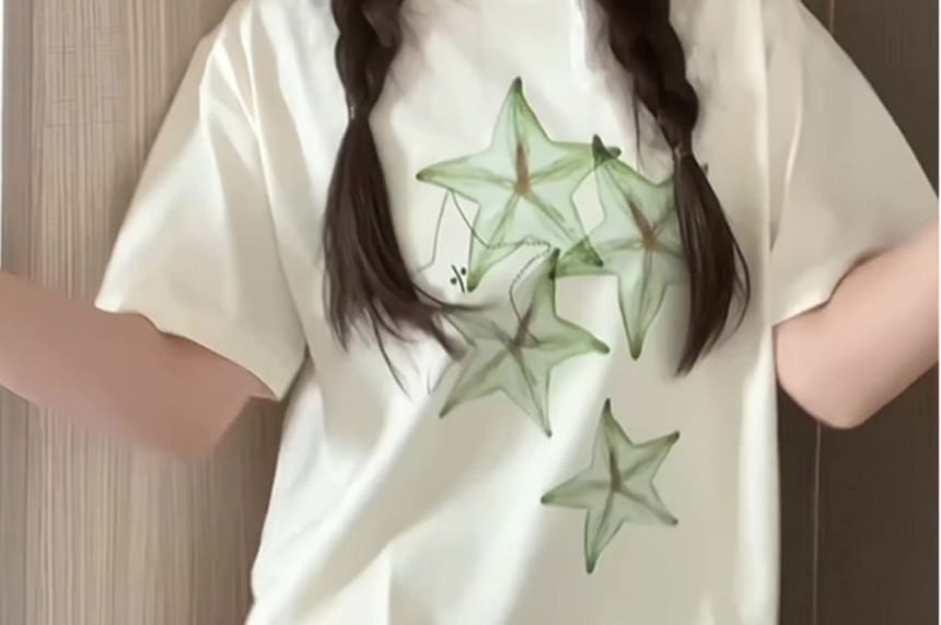 Star Crewneck Short-Sleeve T-Shirt Print