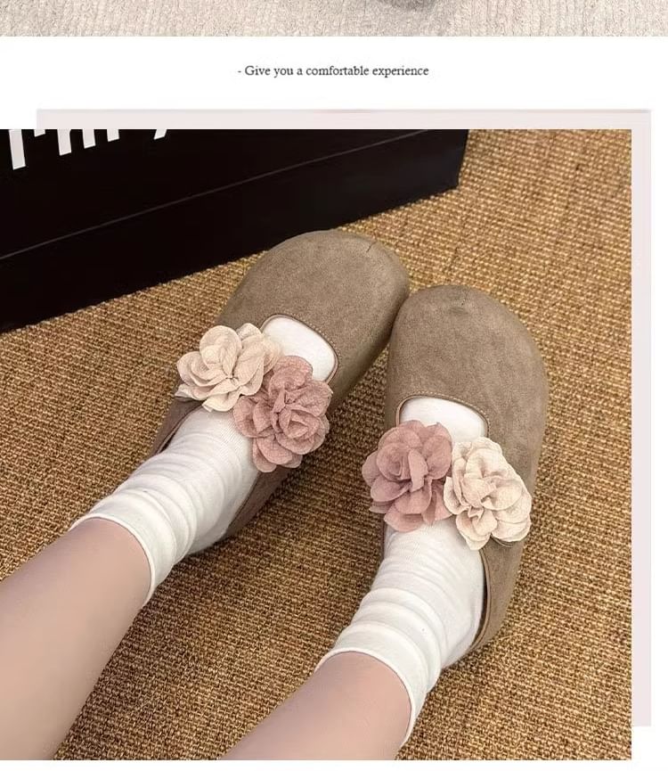 Mary Leather Accent Floral Genuine Wedge Hidden Jane Mules