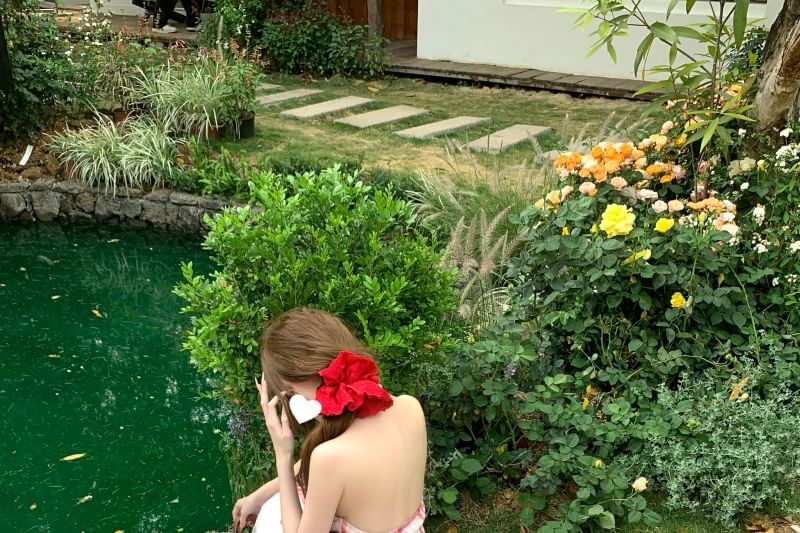 Lace Midi Halter Open A-Line Dress Panel Back Plaid