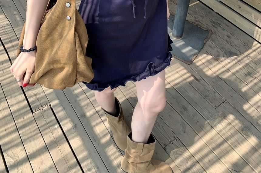 Dress Lace Sleeveless Panel Bow A-Line Mini V-Neck