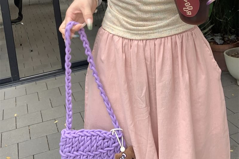 Short-Sleeve Bow Slim Trim Neck Ruffle Square Fit T-Shirt