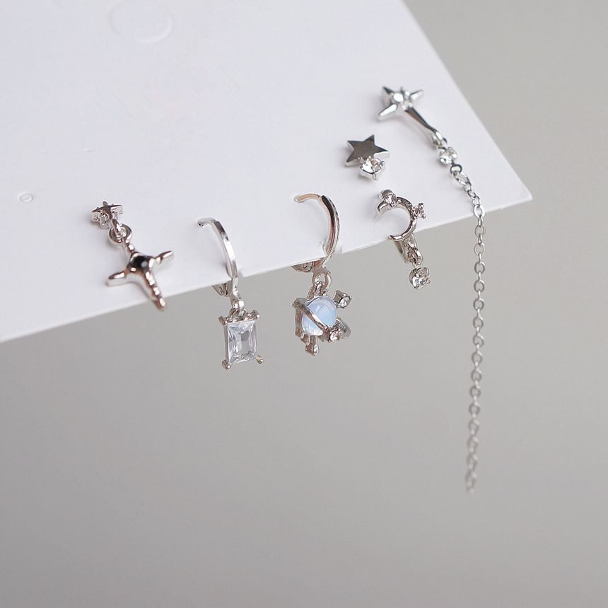 Rhinestone 6: + Silver 925 Set Earring Drop of Huggie Dangle Sterling