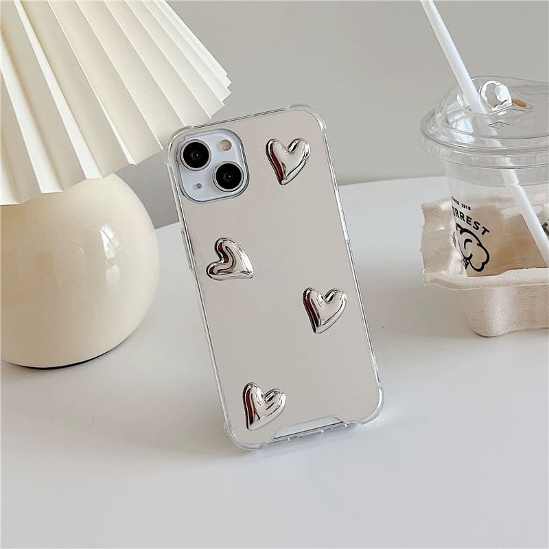 / Adhesive Strap Mirrored Phone Set with Case Decoration Heart
